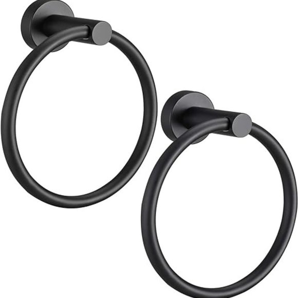 Matte Black Towel Ring for Bathroom 2 Pack, Kitchen Bath Towel Holder Hangers - Picture 1 of 6